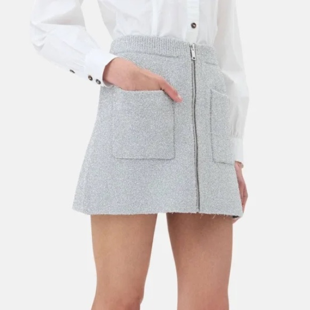GANNI silver sparkle tinsel zip up mini skirt NWT new size large - Picture 1 of 16